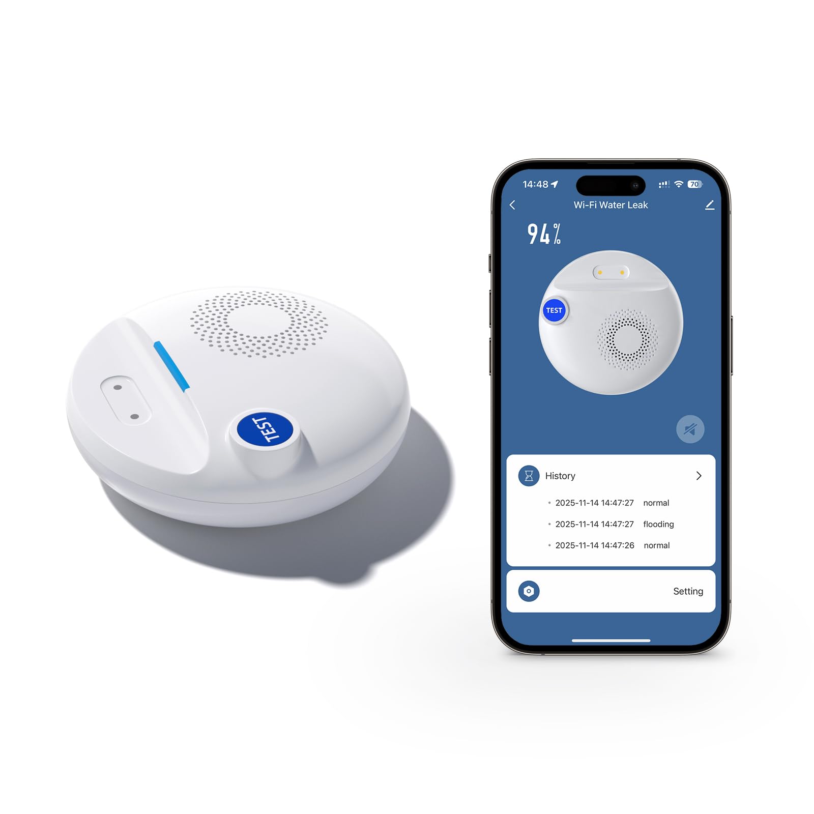 PGST - Détecteur de Fuite d'eau et d'Inondation Connecté WiFi 2.4 GHz, Bluetooth, Compatible Tuya Smart et Smartlife, IP67,Capteur de Fuite d'eau pour Cuisine, Salle de Bain, sous-Sol