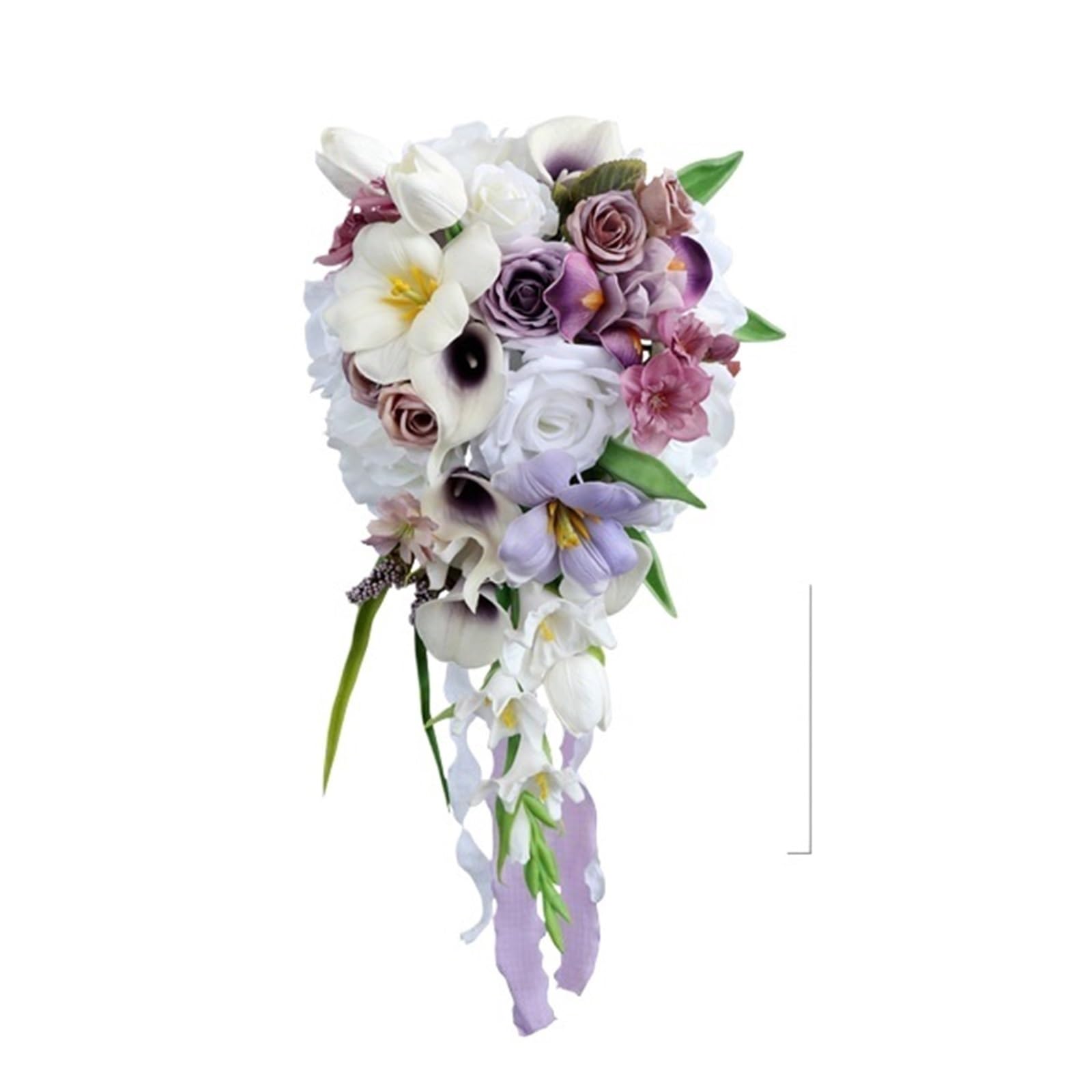 Gijmzy White Purple Casading Wedding Bouquets For Bride Handmade Silk