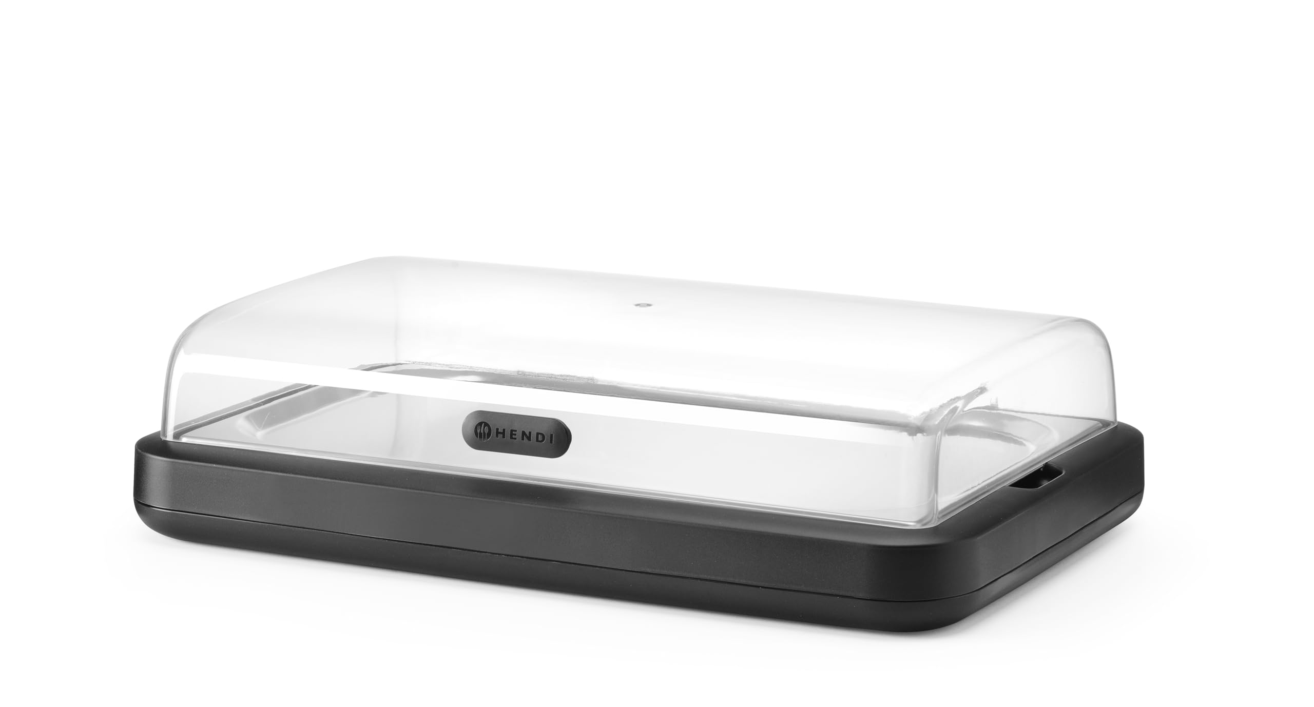 HENDI Vetrina refrigerata UNIQ con coperchio ribaltabile in ABS, set con vassoio in acciaio inox GN 1/1, elemento refrigerante, 593x389x(H)147mm, polipropilene, nero