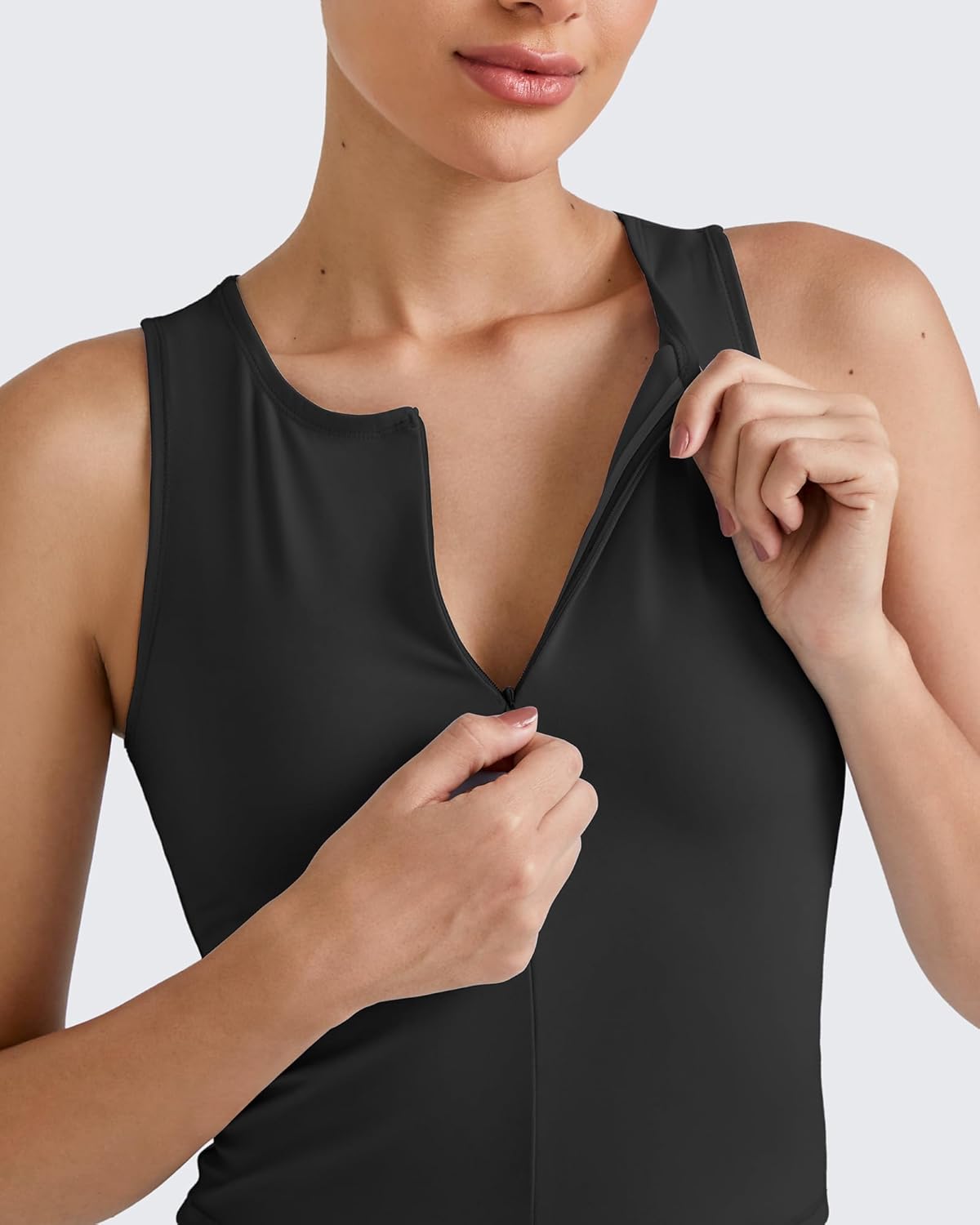 G4Free Women's Athletic Shirt Sleeveless Tank Top Breathable Comfortable Gym Yoga Shirts with Zipper Scoop Neck (Black,L) - Image 4