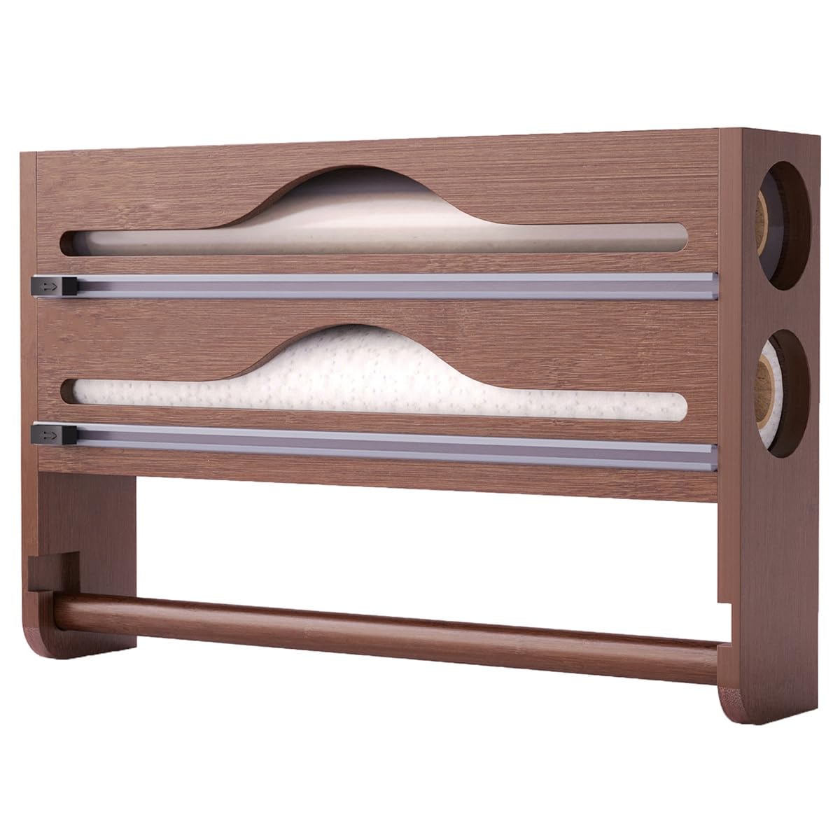 UDSKNV[KSL Kitchen Foil Dispenser with Paper Towel Holder, Bamboo Aluminum Foil and Plastic Wrap Organizer C