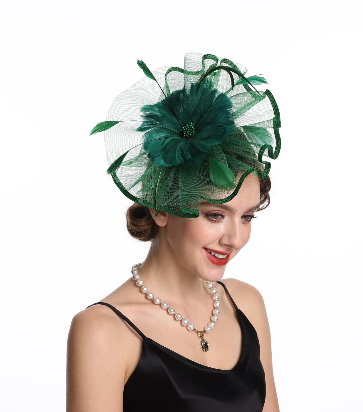 Fascinator for Women Hair Clip Hat Bowler Feather Flower Veil Wedding Party Hat Tea Hat
