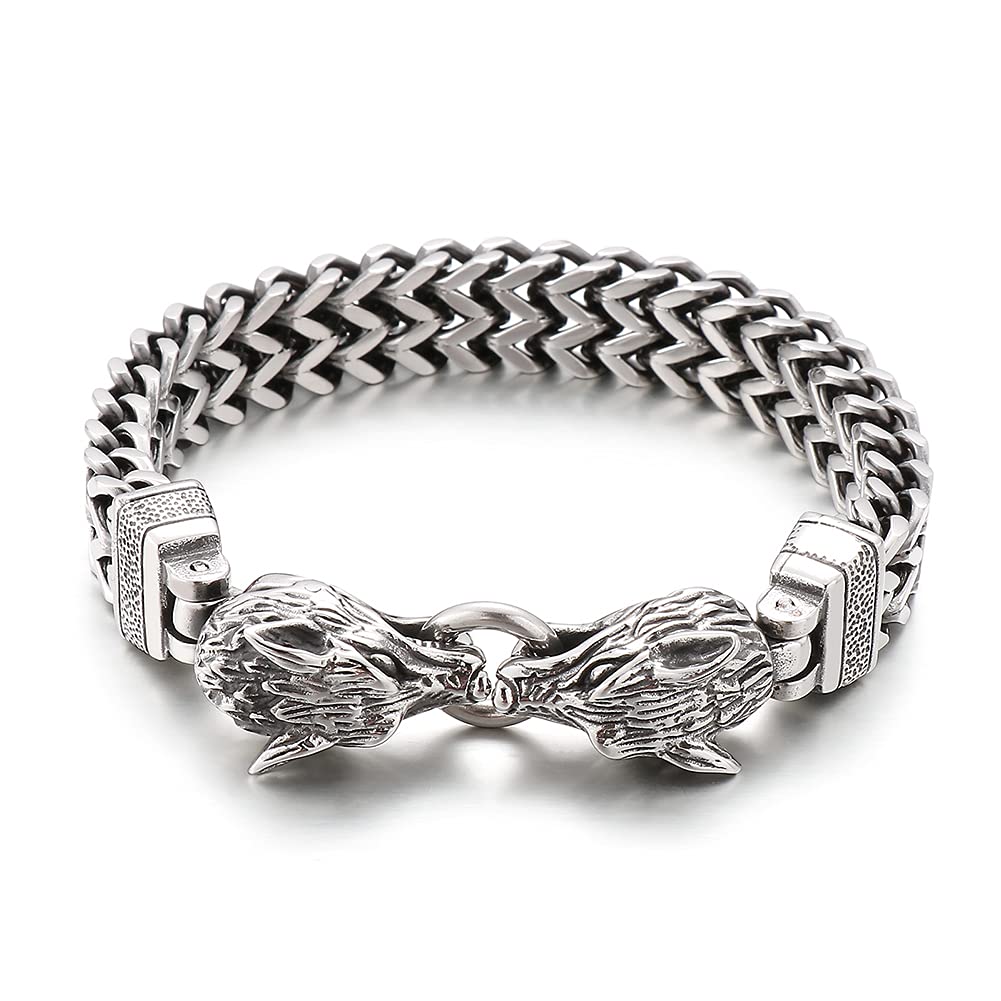 YCTTKDD Armreif aus Sterlingsilber, Retro-Armband, Amulett-Armbänder für Herren und Damen, Vintage-Wikinger-Armreif, Wolfsmythologie, heidnischer Talisman-Armreif, handgefertigte gotische geflochtene