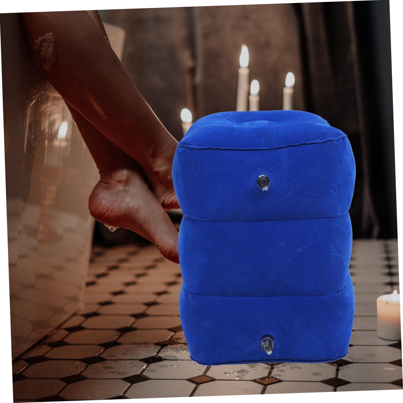 HOMSFOU 2 Pièces Coussin Gonflable de Voyage Ajustable Hauteur Repose Pratique Couleur Bleu Foncé pour Aérien et Camping