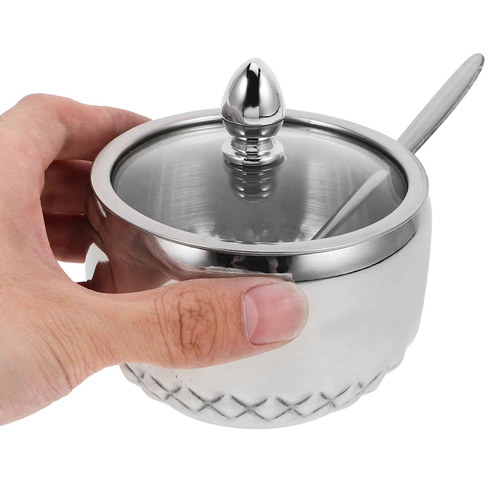 VILLCASE Edelstahl Gewürzglas mit Glasdeckel Löffel und Tablett Kompakte Gewürzbehälter für Küche Einfach zu Öffnen Langlebig und Übersichtlich für Salz Zucker Gewürze