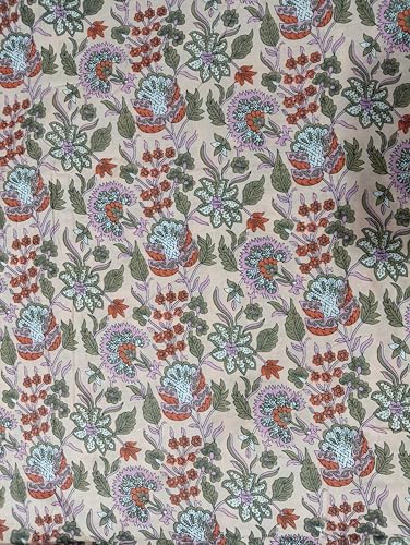 Image of Doraya Pure Cotton Dress Making Fabric Sanganeri Print Jaipuri Hand Block Printed Unstitched Dress Material for Women Blouse /Plazzo,Kurti /Lehenga Piece Womens 43 inch Inches Width (Peach 3, 5 Meter)