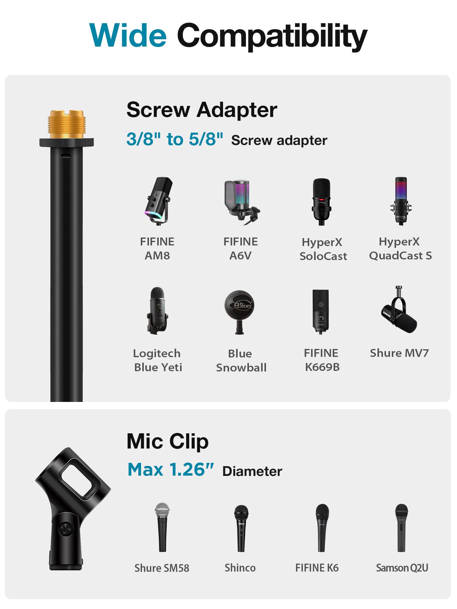 InnoGear Mikrofonständer, maximale Höhe 168,5 cm, Mikrofonständer, abnehmbarer Galgen-Mikrofonarm mit gewichteter runder Basis für Blue Yeti HyperX QuadCast SoloCast Shure SM58 Samson Q2U Fifine K669B