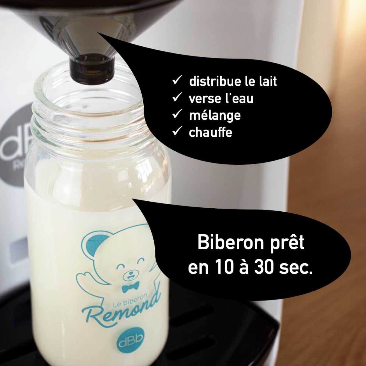 dBb Remond - Préparateur Biberons BIB & HOP - Machine Programmable pour Biberon de Lait Bébé - Chauffe et Mélange Automatique - Température Ajustable - Préparation Ultra Rapide - Accessoire Naissance