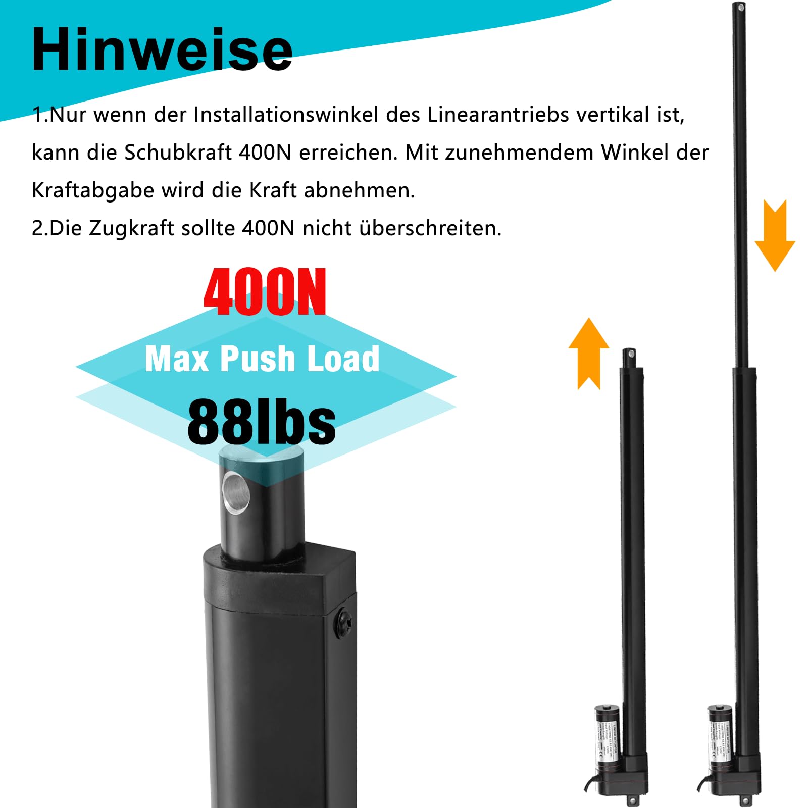 Hochgeschwindigkeits-Linearantrieb 12V 400N IP65 100mm 34mm/s mit Montagehalterungen