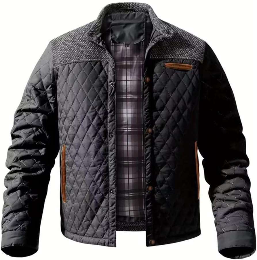 INVACHI Men's Casual Diamond Quilted Puffer Down Jacket Lightweight Business Button Coat with Stand Collar - Image 3