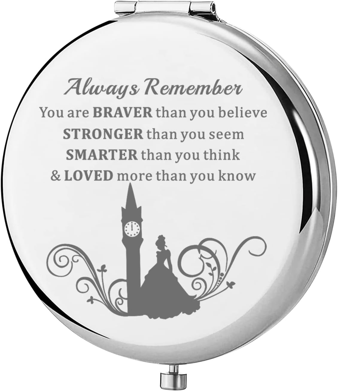 KEYCHIN Princess Blue Dress Pocket Mirror Fairy Tale Fans Gift You are Braver Stronger Smarter Than You Think Compact Makeup Mirror for Women Girls Teenagers (Princess Ella-S)