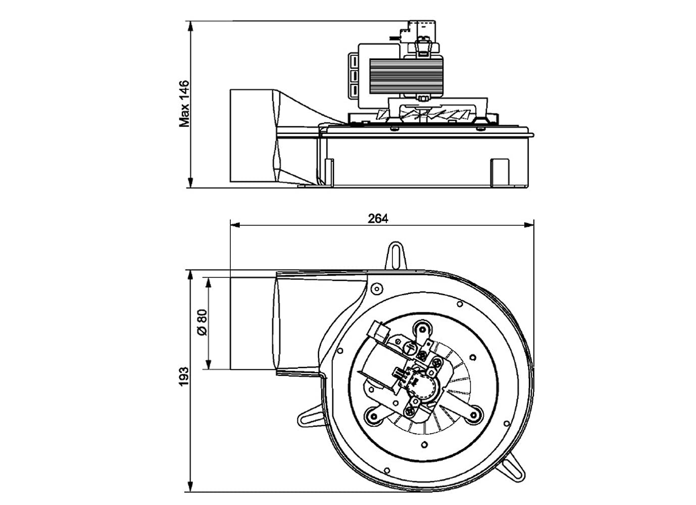 ERICAMBI, Fandis Estrattore Aspiratore Fumi per Stufe a Pellet, Provvisto di Girante in Acciaio Inox, Equipaggiato con Encoder, Numero di Giri 2650 RPM, Potenza 50W, Ventola Ø 150mm