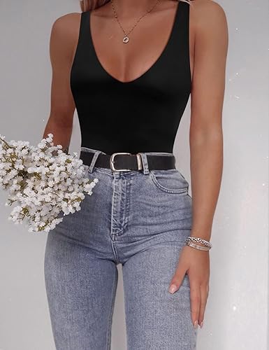 Miniatura 5 de SAUNGKUAI - Conjunto de cuerpo sexy con cuello en V profundo para mujer, sin mangas, con espalda descubierta, tanga, trajes de cuerpo para salir