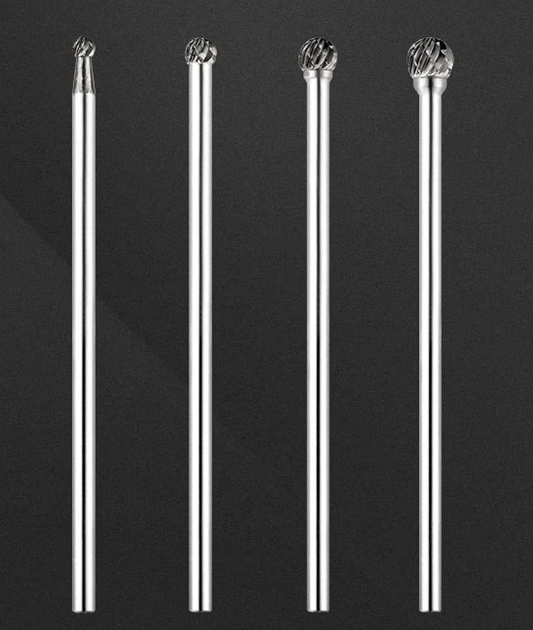 Luo ke 75mm Extra Long Carbide Burr Sets, 1/8 Inch Shank Rotary Aluminum Cutting Tungsten Carbide Ball Burs (D Type Ball Shape)