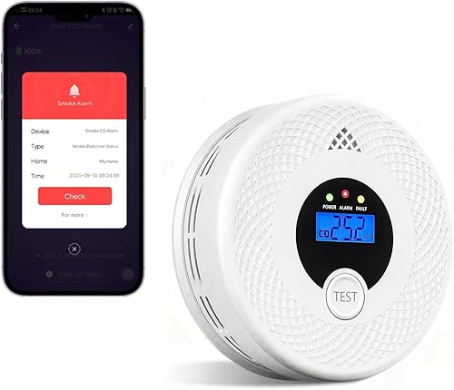 Detector inteligente de humo y monóxido de carbono con notificaciones de aplicaciones, alerta en tiempo real