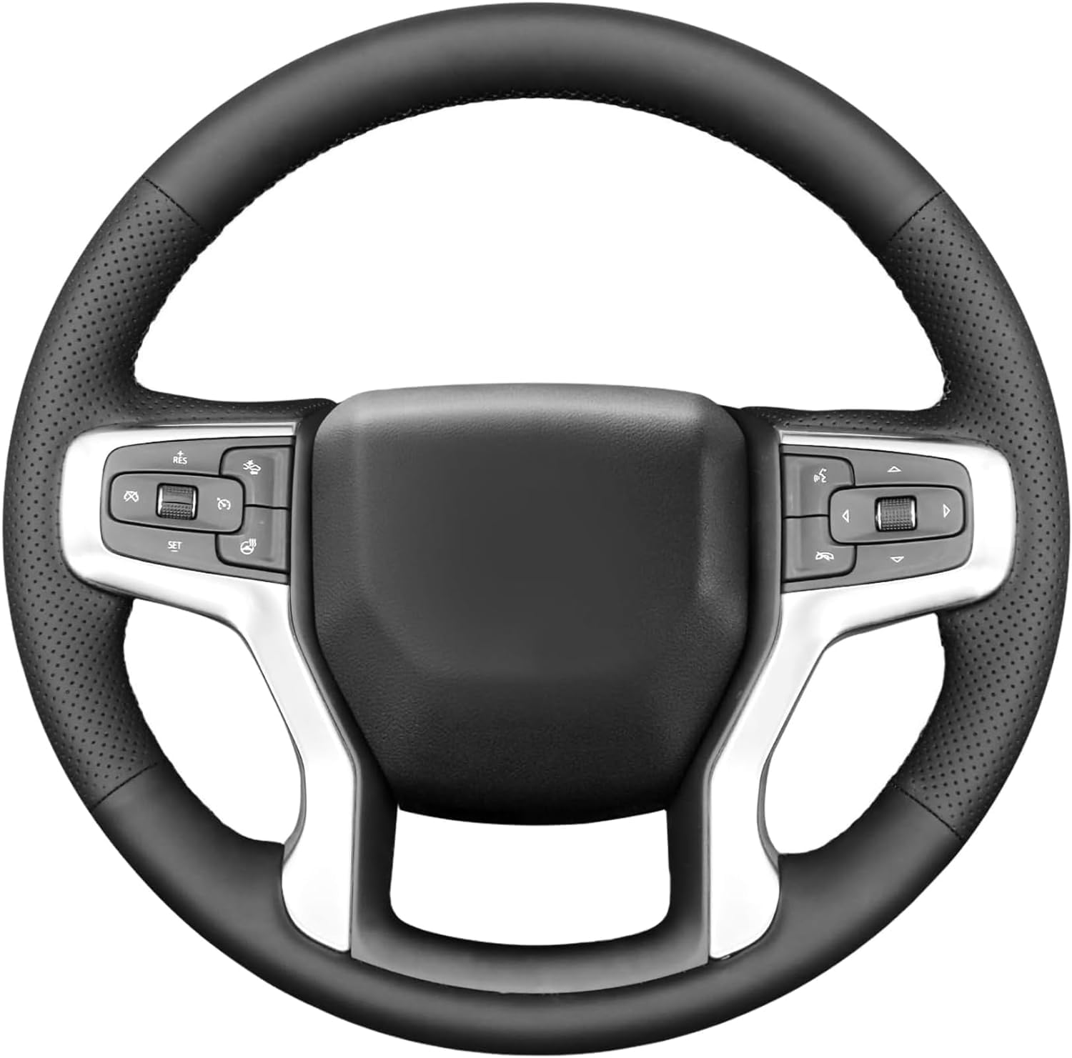 Steering Wheel Cover for Chevrolet Suburban Tahoe 2021-2024,Blazer Silverado (1500) 2019-2025,Silverado (2500/3500) 2020-2025 Car OEM Black Genuine Leather DIY Interior Accessories