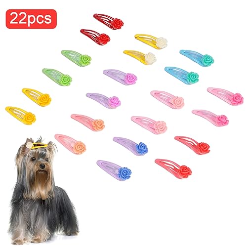 Miniatura 6 de 22 lazos para perros, 11 pares de lazos para el pelo de perro Yorkie con bandas de goma y perlas de diamantes de imitación y tela de encaje hecha a