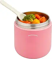 Pote Térmico 530ml Aço Inoxidável com Colher - Marmita Térmica Portátil Conserva 8h Quente Frio BPA Free - Rosa Compacto