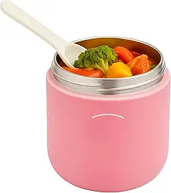Pote Térmico 530ml Aço Inoxidável com Colher - Marmita Térmica Portátil Conserva 8h Quente Frio BPA Free - Rosa Compacto