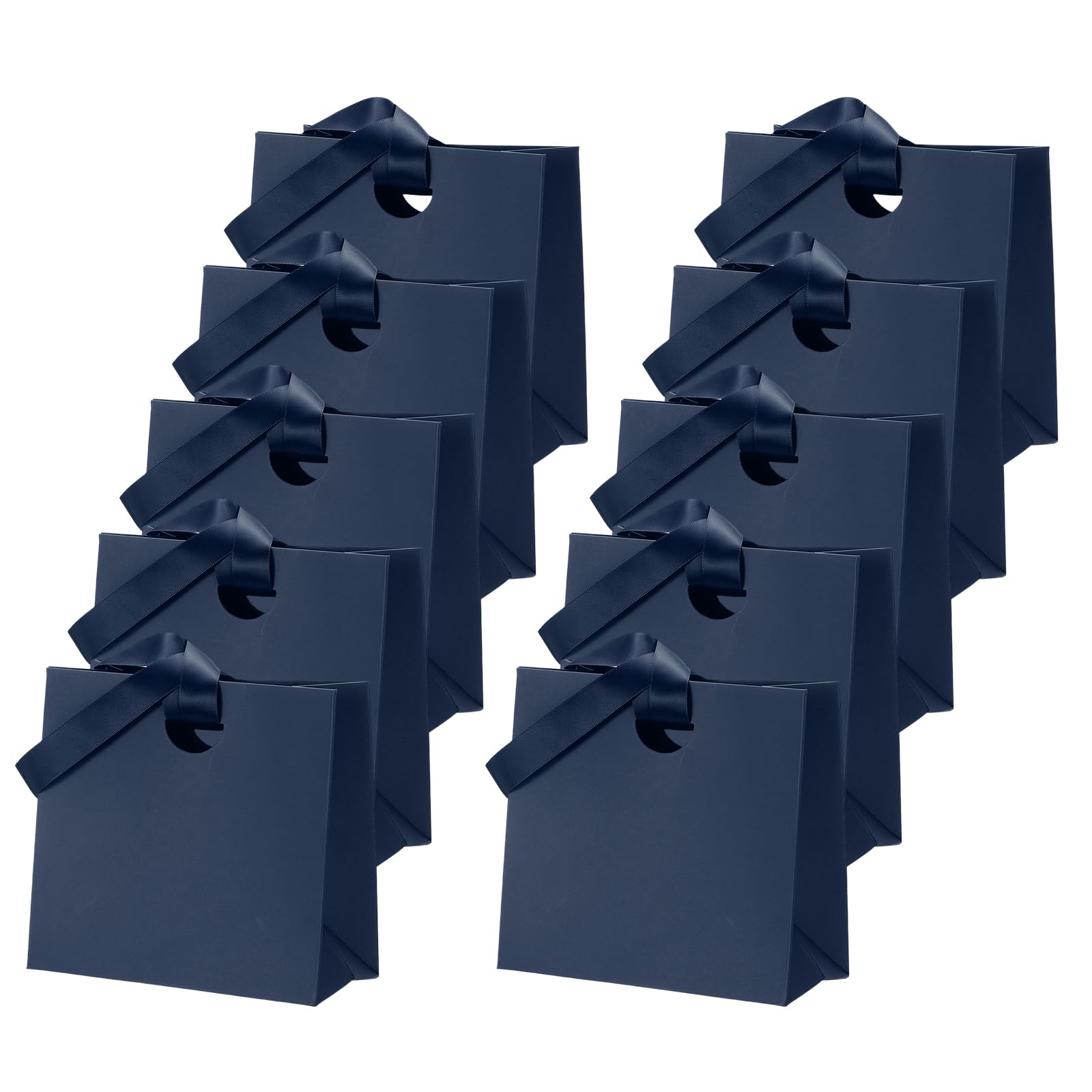 PATIKIL Gift Bags with Ribbon, (15.5 x 7.5 x 14.5cm, Dark Blue)(10Pcs), Medium Gift Wrap Bags with Handles, Suit for Wedding/Birthday/Bridesmaid/Party/Shopping