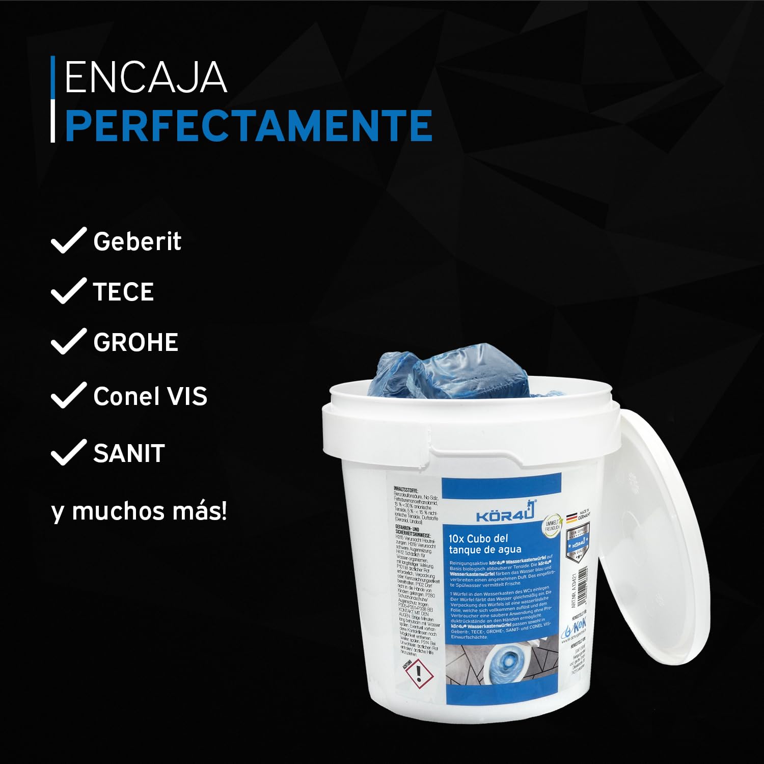 kör4u Cubo de agua – 10 pastillas de inodoro azules, frescas, autoactivas, antical y depósitos, ecológicas y biodegradables