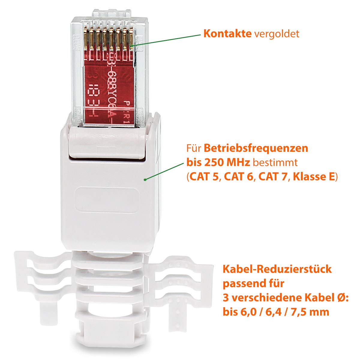 100 Stück Netzwerkstecker werkzeuglos RJ45 CAT6 LAN UTP Kabel Stecker ohne Werkzeug werkzeugfrei CAT5 CAT7 Verlegekabel Patchkabel Netzwerkkabel Toolless Modular Plug Connector Crimpstecker