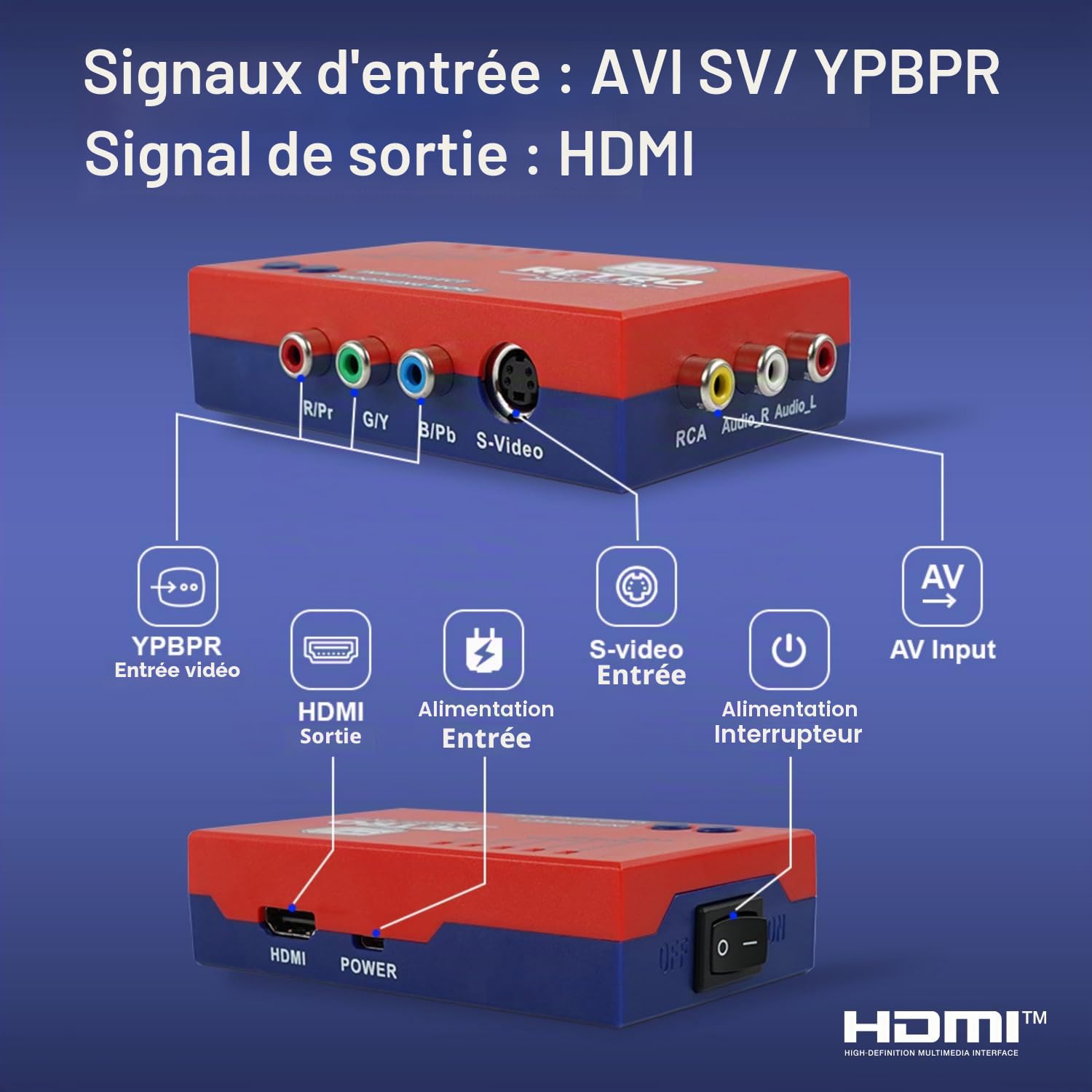 BITFUNX RetroScaler2x Convertisseur AV vers HDMI - Prend en charge 2 x Line Doubler, filtre et modes pass-through, adaptateur de jeu vidéo sans décalage, pour console