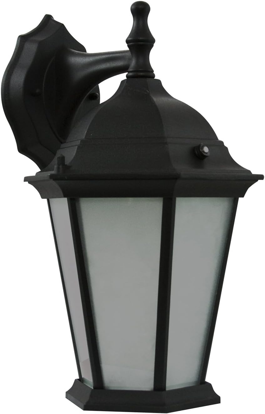 Efficient Lighting EL-106-123 Timeless Outdoor Wall Lantern Die Cast Aluminum Powder Coated Black Frosted Glass with Built-in photocell Energy Star Qualified