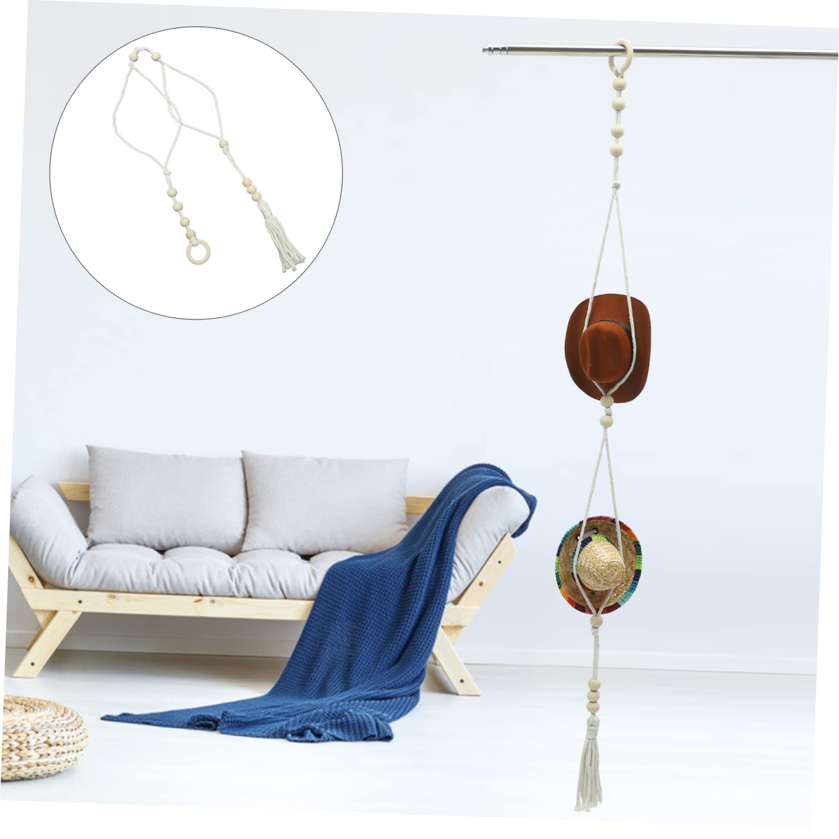 Abaodam 5piezas Organizador De Sombreros De Macramé De Soporte De Almacenamiento De Sombreros De Pared Rack De Gorras De Decoración Bohemia Fácil Instalación Ahorra Espacio