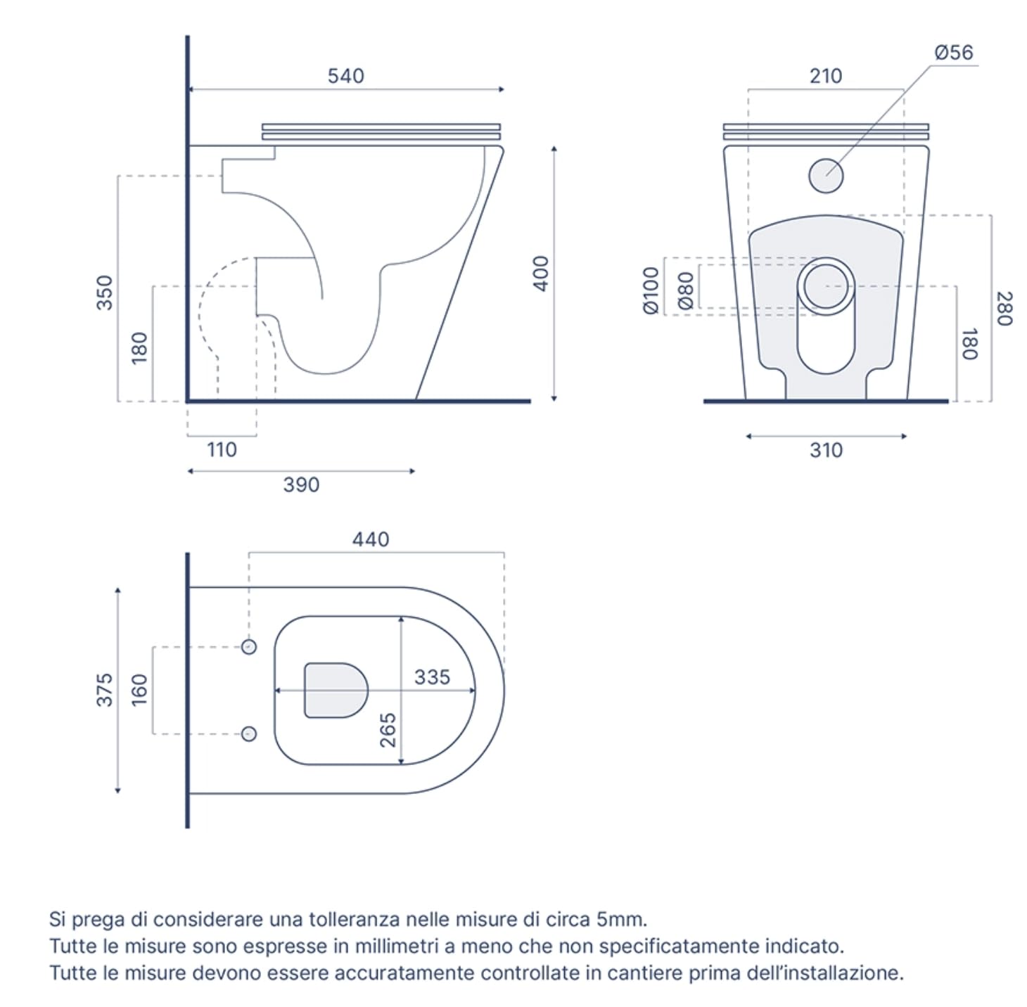 Sanitari filomuro in ceramica rimless bianco lucido: vaso, bidet e copriwc soft-close Aquamarine (NERO OPACO)