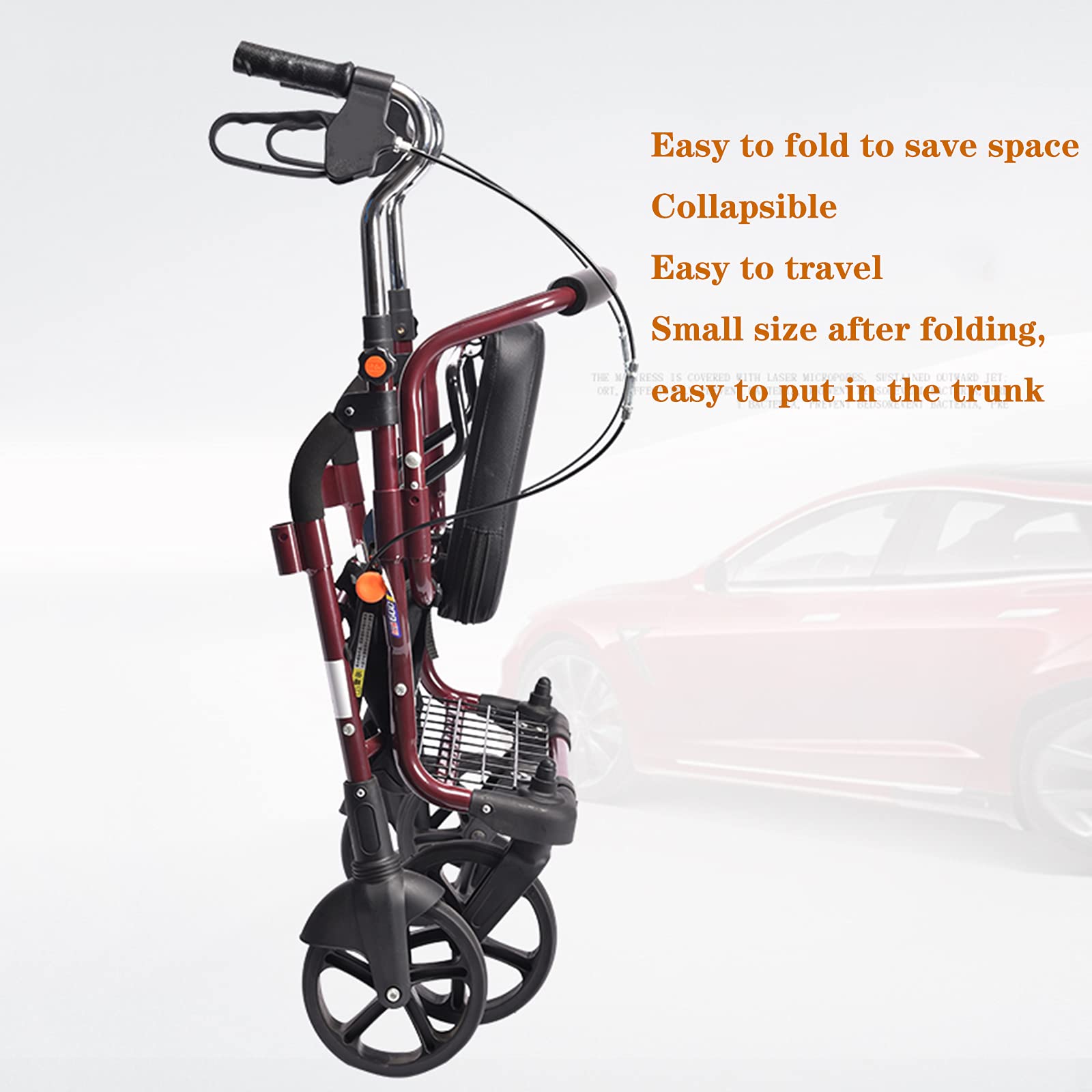 Andadores Rollator Plegables, Andador portátil plegable de aluminio con asiento y cesta de compra de 4 ruedas for personas mayores, capacidad de 100 kg