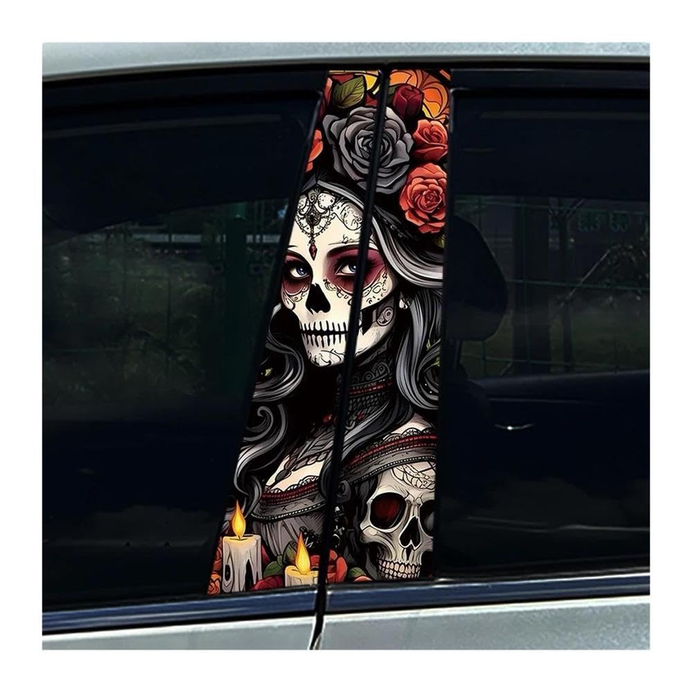 Body Parts 2pcs Skeleton Couple Skull Car B-Pillar Stickers Car Center Column Waterproof Decals(B)