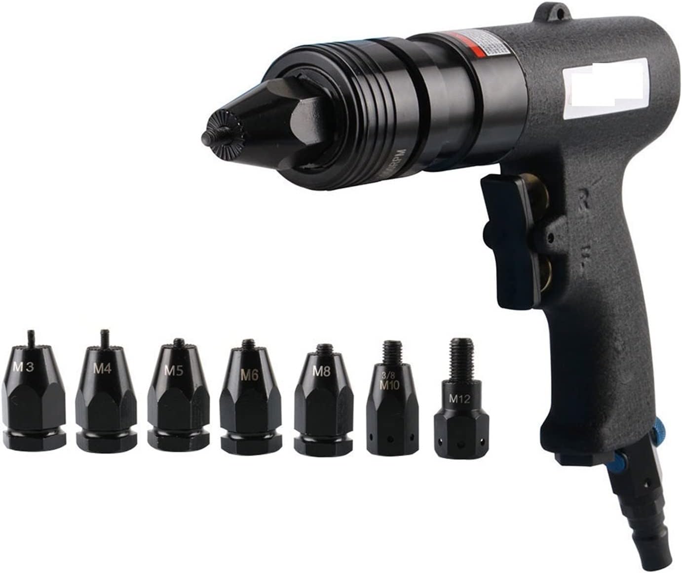 Pneumatic Air Rivet Nut Gun Tool Short Barrel Air Hammer Kit Insert Thread Pull Setter Riveting Nuts Tool For M3 M4 M5 M6 M8 M10 M12 Nuts pneumatic tools(200RPM with M10 M12)