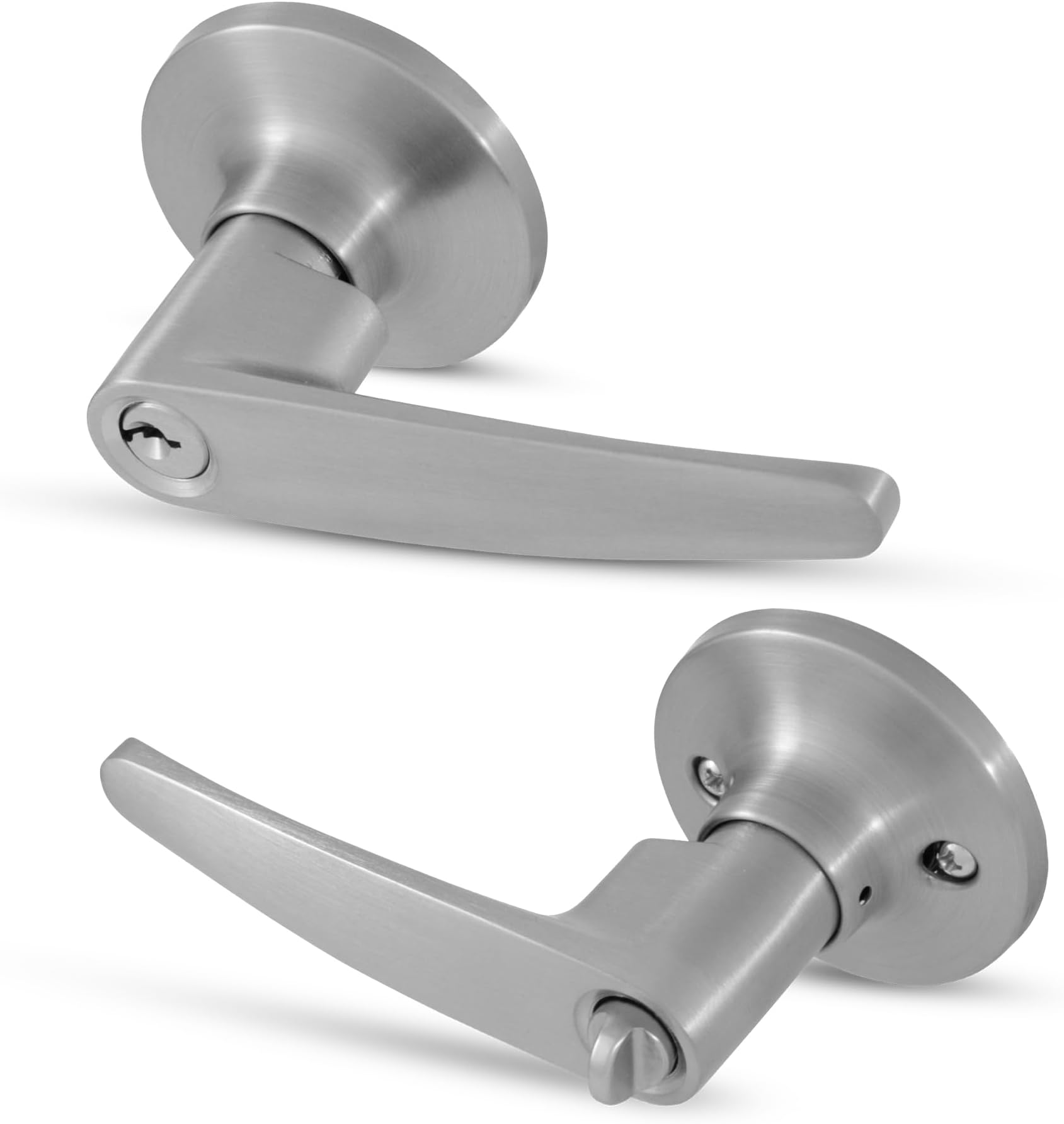 Safes & Door Locks - Interior & Exterior Straight Lever Door Handle with Keys - Door Lever for Bedroom - Anti-Bump Resistant - Reversible for Right & Left Sided Doors - Satin Nickel, 8104301
