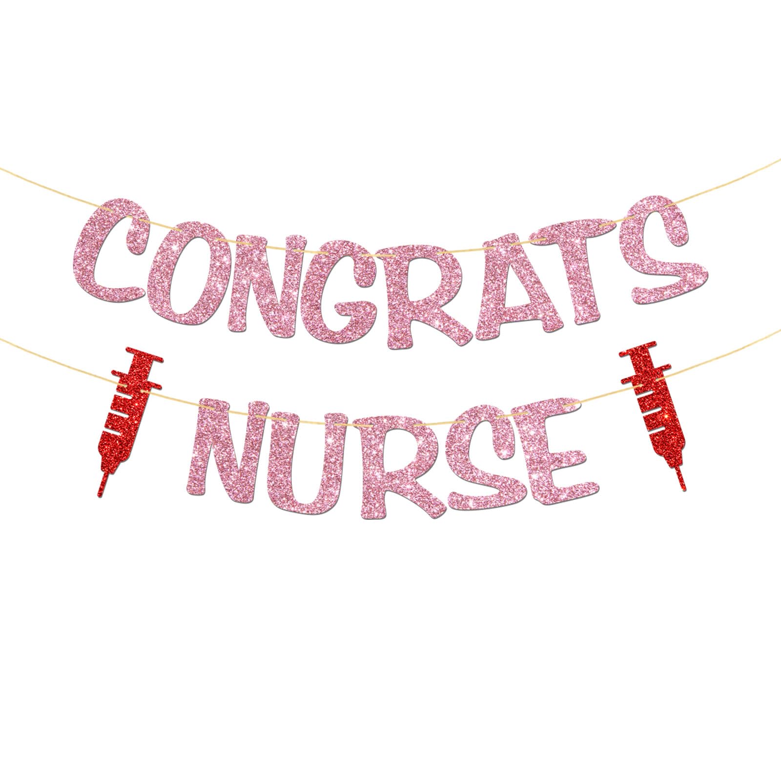 Congrats Nurse Banner Nursing School Grad Sign - Congrats Nurse RN Party Supplies - Medical Graduation Party Decorations - Pink Glitter โ image 1