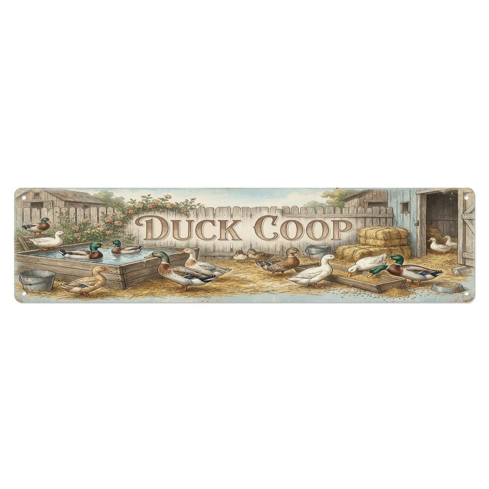 Vintage Coop On Duck Farmhouse Funny Duck Backyard Farm Metal Tin Sign Plaque Wall Decor for Cafe, Club, Garden Metal Poster 4x16Inch