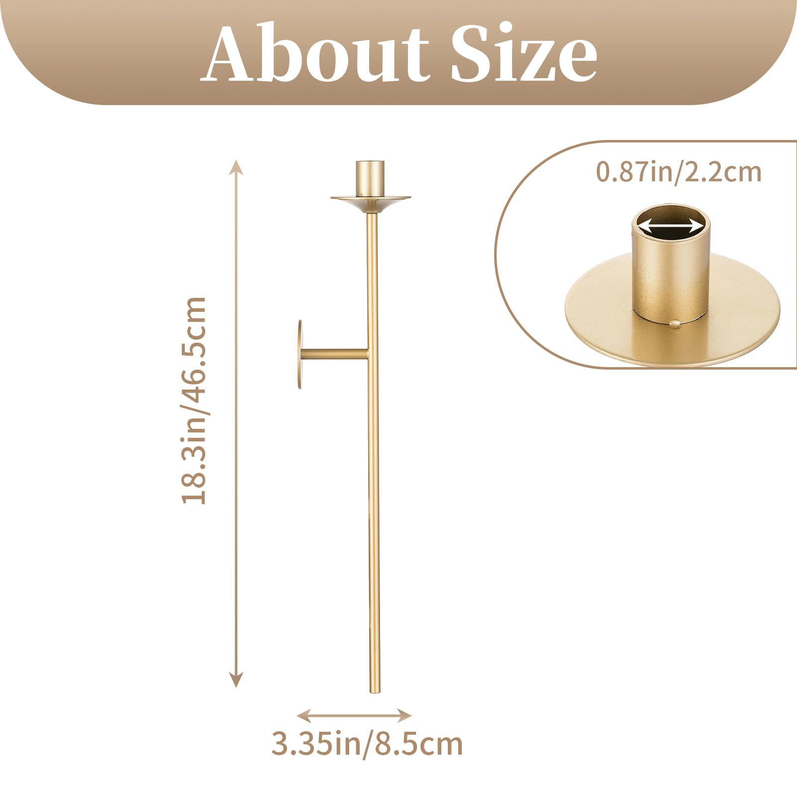 Sziqiqi Portacandele da parete dorato: appliques montati per candele affusolate, portacandele moderni, bastoncini in metallo per camera da letto, soggiorno, bagno, sala da pranzo - Set di 2