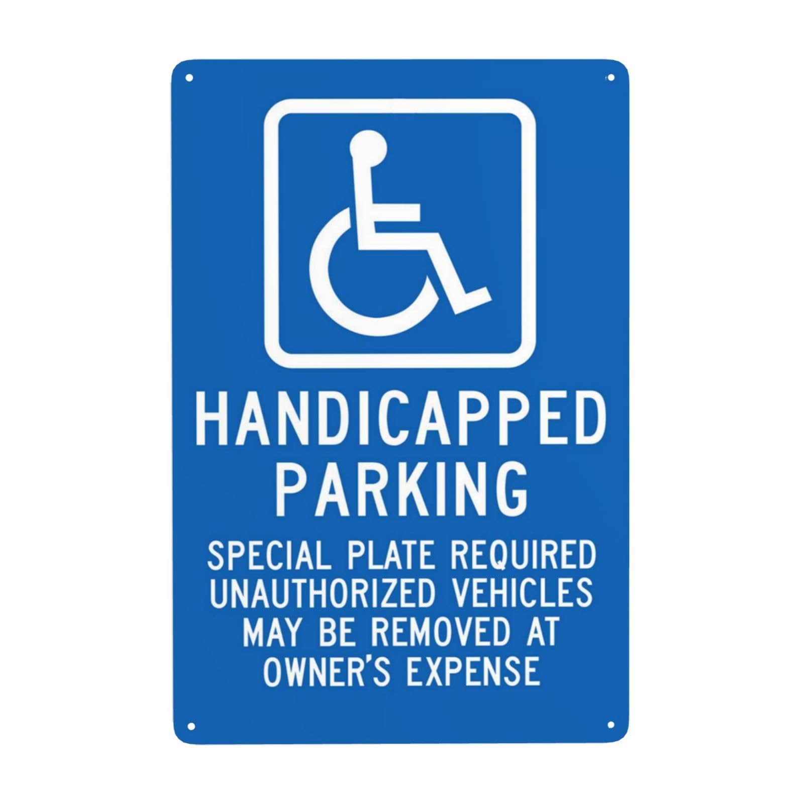 SMAZDFXX Handicap Parking Sign, Special Plate Required Unauthorized Vehicles May Be Removed Metal Warning Signs, Cautions Security Tin Sign, Safety Signs for Street Business Wall Decor 8"x12"