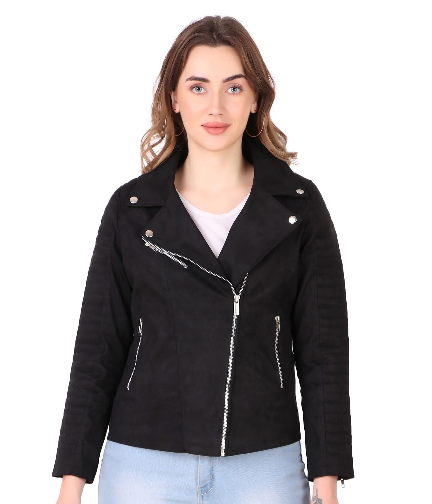 leather retail Women's Suede Faux Leather Jacket-picture-15