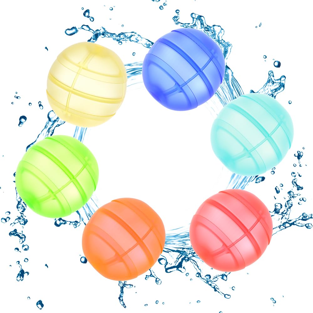 6 pcs Reusable Silicone Water Balloon, Quick Fill Self Sealing Silicone Water Bombs, Summer Toys Ball for Pool and Backyard Fun, Water Toys for Kids and Adults