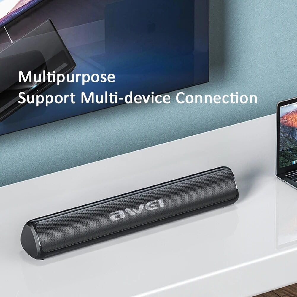 AWEI Y333 Bluetooth Speaker on a desk connected to multiple devices
