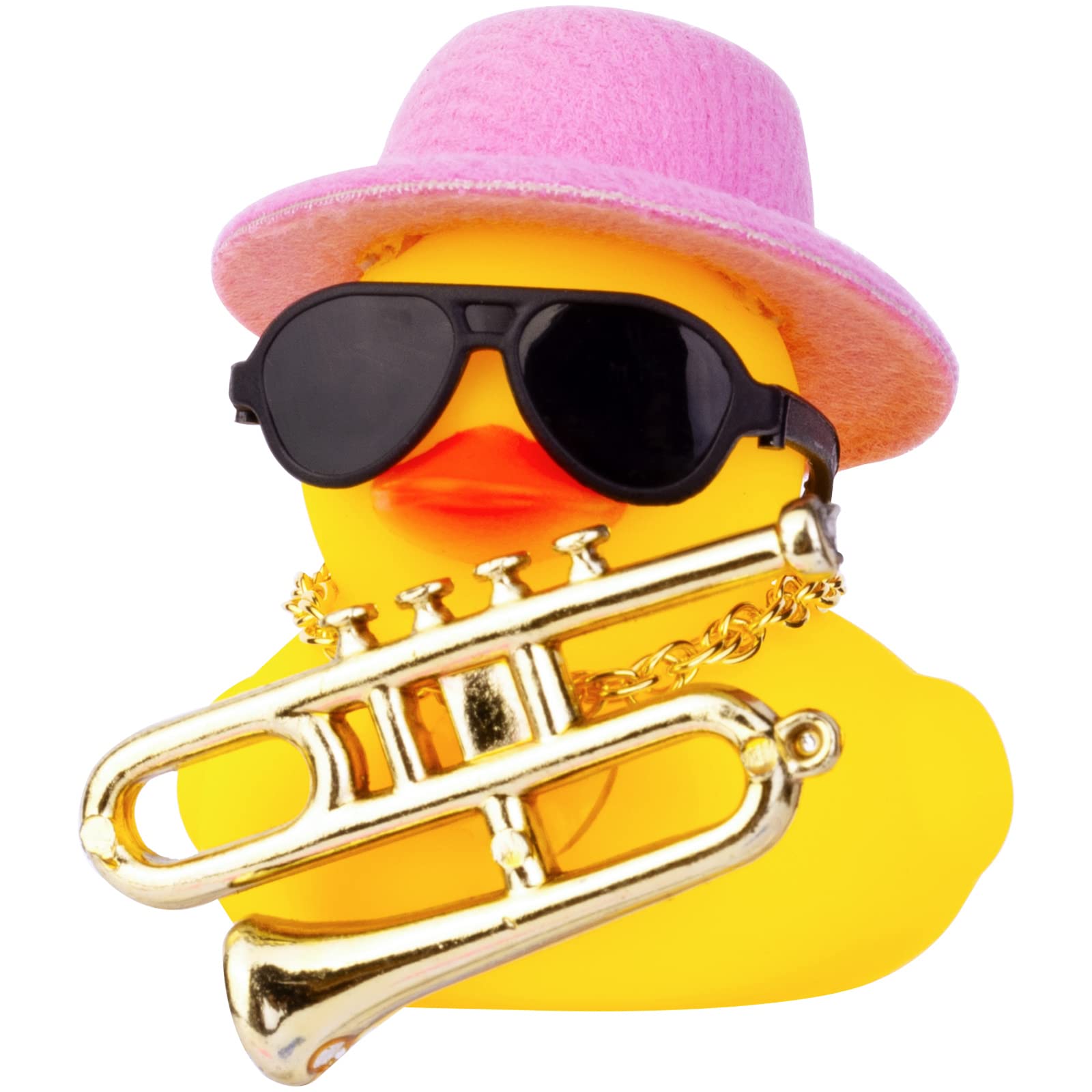 Car Rubber Duck Ornaments Yellow Duck Car Dashboard Decorations with Mini Hat Musical Instrument Sunglasses Necklace(I20)