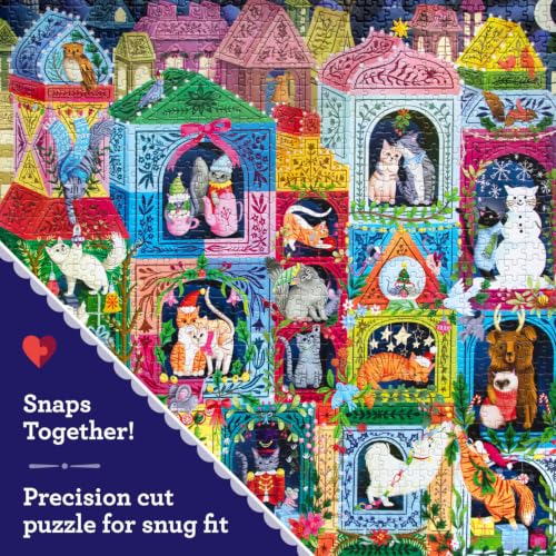 Image of eeBoo Christmas Cats 1000 Piece Square Jigsaw Puzzle, 23 inch x 23 inch