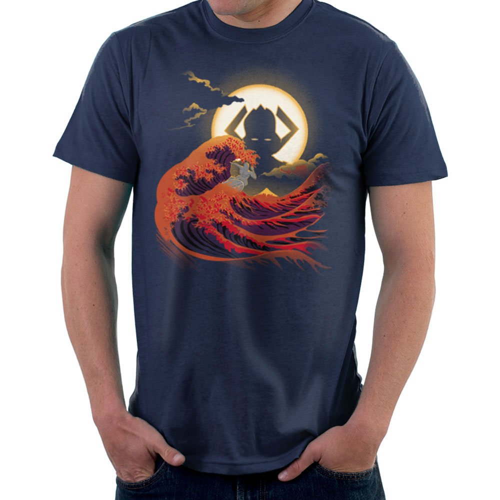 Surfing With The Alien Silver Surfer Great Wave Of Kanagawa Men's T-Shirt