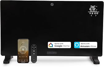 2500W Smart Glass Panel Heater Electric Radiator with WiFi App Control, Wall Mounted or Freestanding, Thermostat & Timer, Energy Efficient Home Heating (Black)