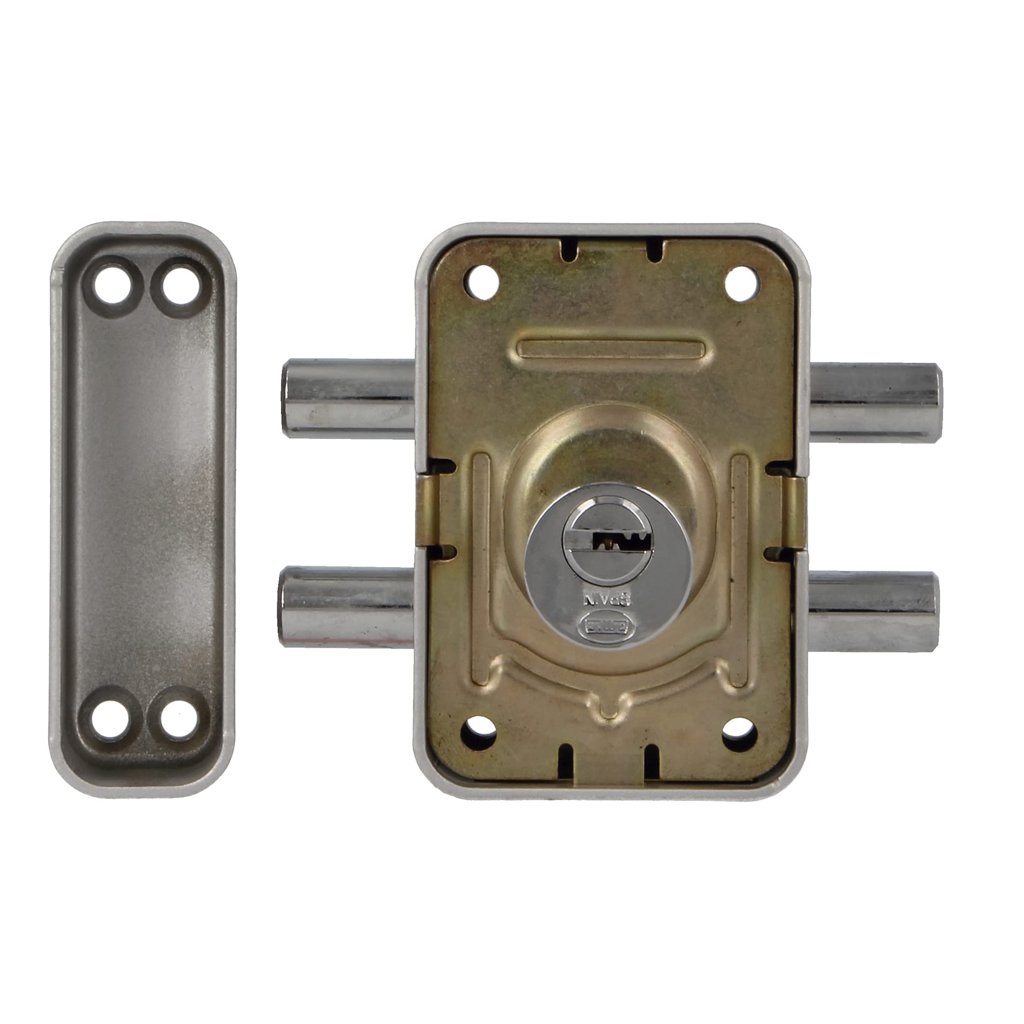 Amig, Overlap Lock with 2 Locking Pins and Internal Crutch for Wooden Doors Mod. 82-96 x 66 mm - Image 3