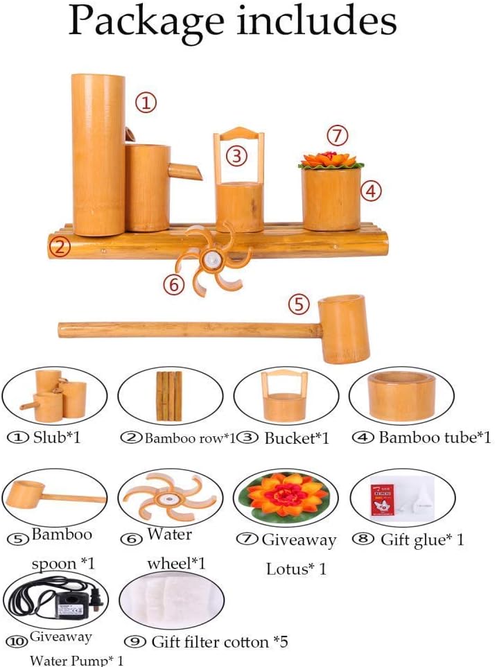 Bamboo Fountain Decoration Fountain Pump with Water Spout Pump Arts Crafts Home Garden Decoration Waterfall Yard Courtyard Decoration (45cm) (70cm) (40cm)