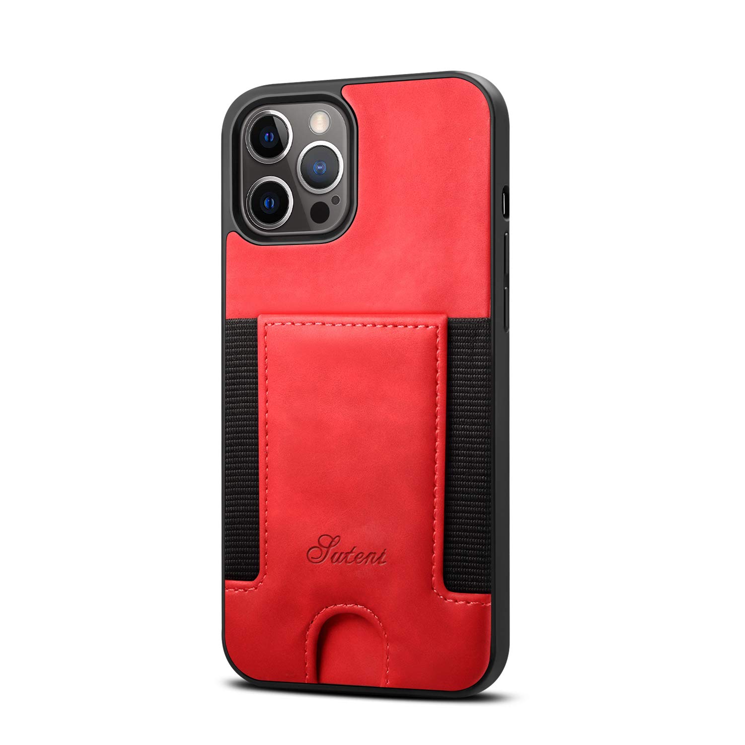 Slim Thin Case for Apple iPhone 12 Pro Max 6.7 inches 2020 5G Card Slot Leather Protective Red Women Men Boy Girl Durable Cover Shell
