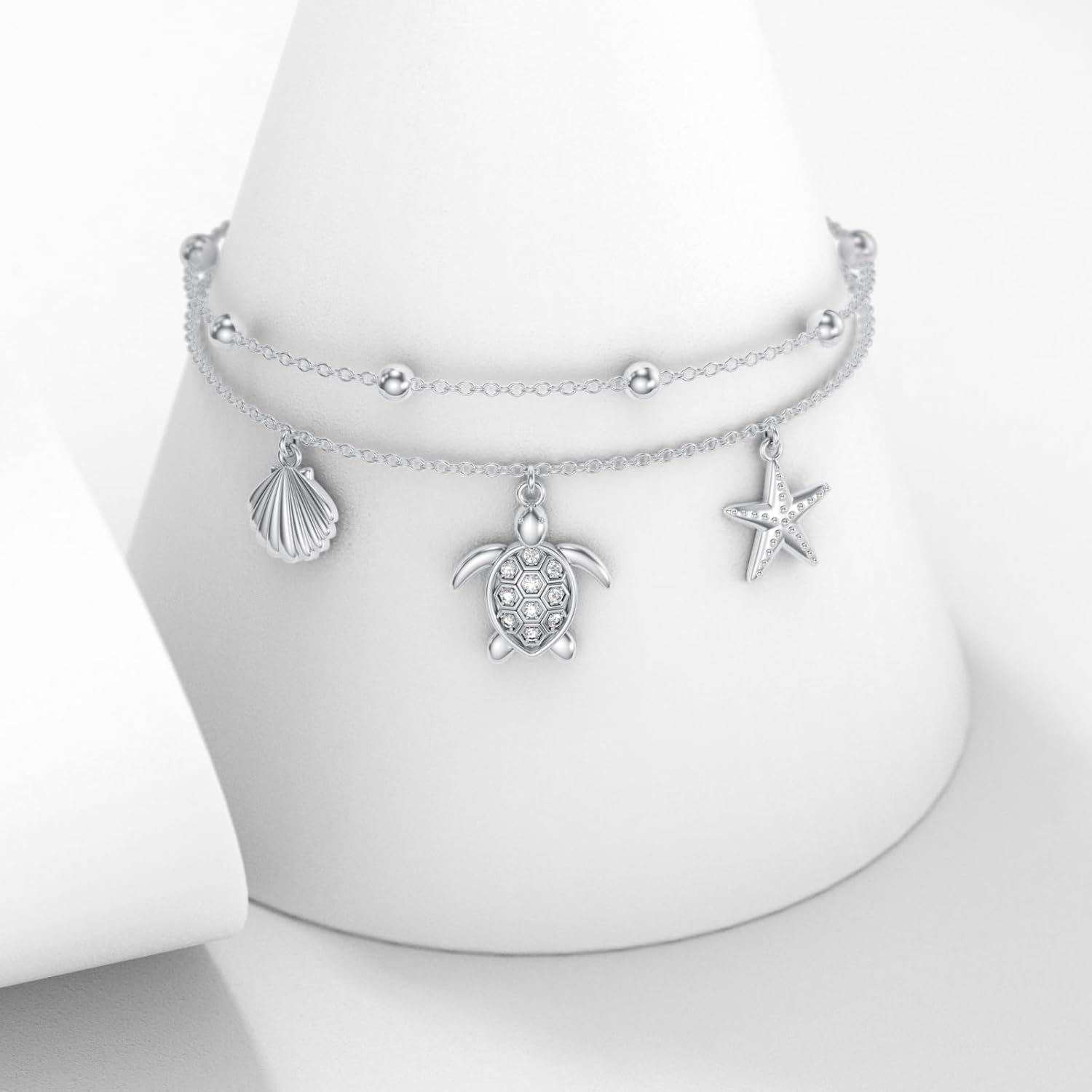 Diamond Turtle Anklet for Women 925 Sterling Silver Layered Sea Turtle Shell Starfish Foot Bracelet with Lab Grown Diamonds Beach Summer Jewelry Gifts for Women - Image 4