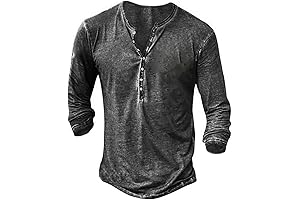 Wornstar Clothing Men's Distressed Henley Shirts Front Placket Retro Long Sleeve Tee...